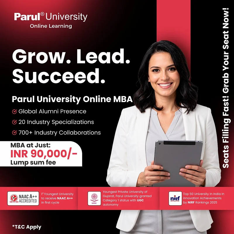 Online MBA admission ad creative for Parul University